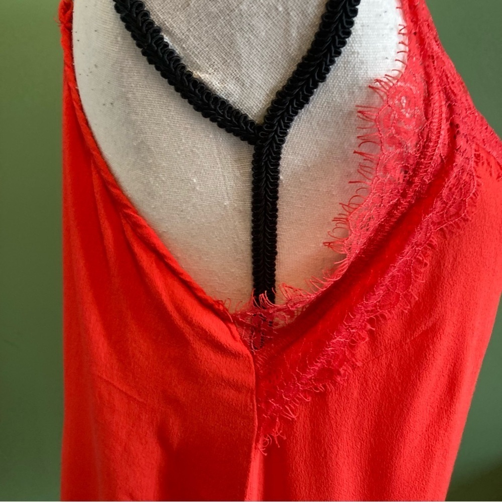 Red Lace Trim Cami Top - Picture 4 of 8